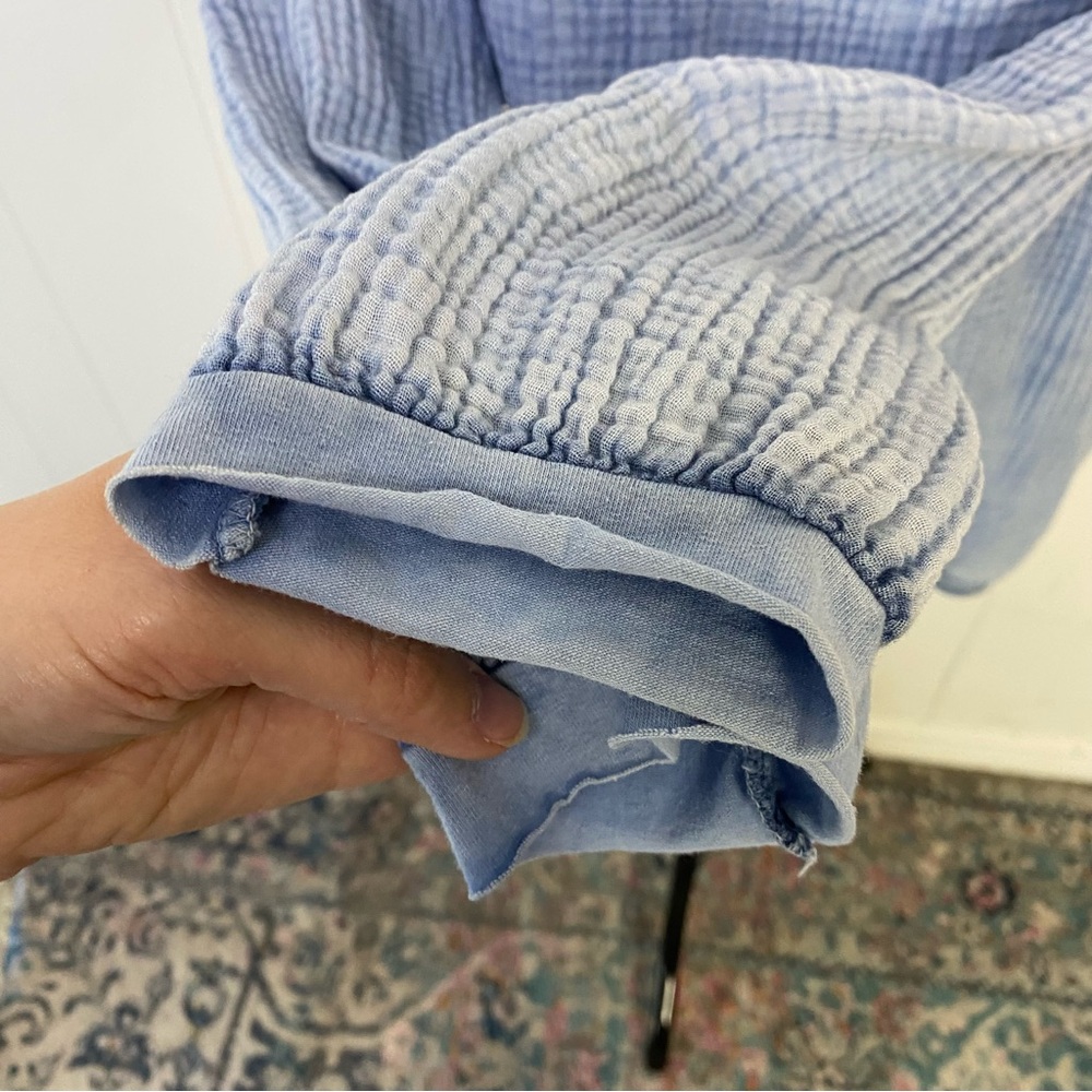 Made In Italy Cotton Gauze Top Sz Small Blue Long Sleeve Boho Loose Fit Pullover - Picture 7 of 11